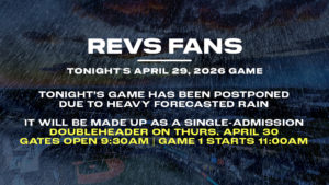 Revs vs. Ghost Peppers April 29 Postponed